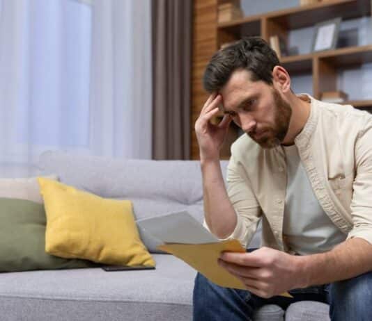 Ein Mann sitzt besorgt auf dem Sofa, was passiert bei Verdienstausfall?